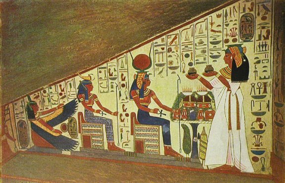Queen Nefertari Makes An Offering To Isis And Nephthys